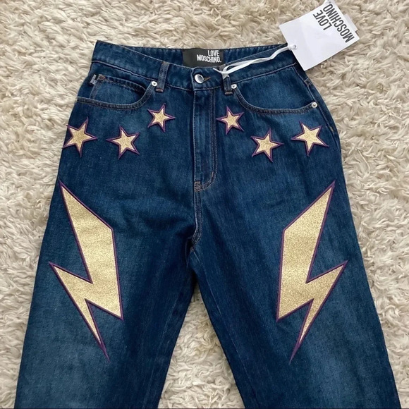 Moschino Glitter Patches Jeans Sz 26 NWT - Picture 2 of 7
